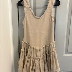 Free People Beige Cream Ruffle Mini Dress